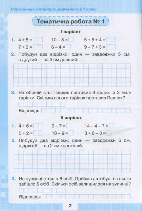 Mis logros. Trabajos de diagnóstico temático en matemáticas 2do grado.
